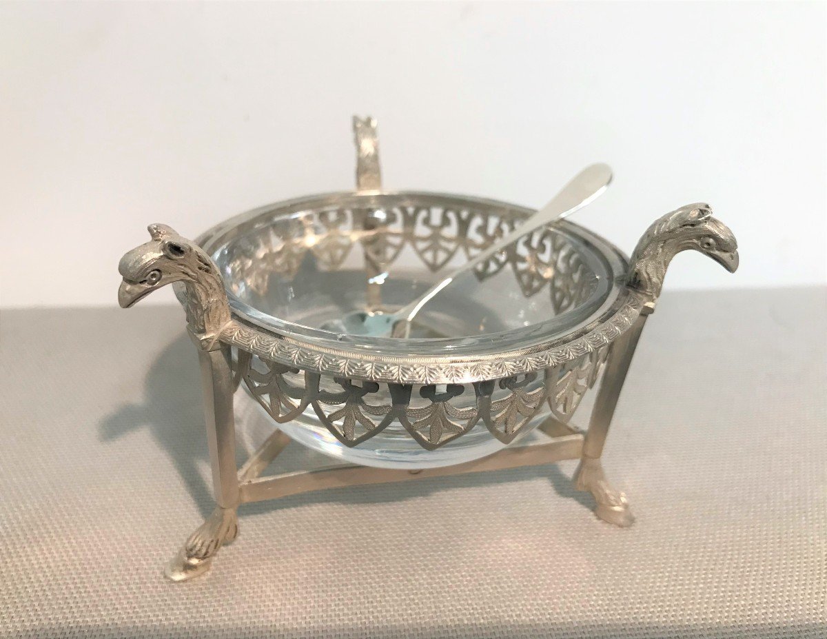 Pair Of Salt Cellars From The First Empire Period In Silver With An Old Man's Mark-photo-2