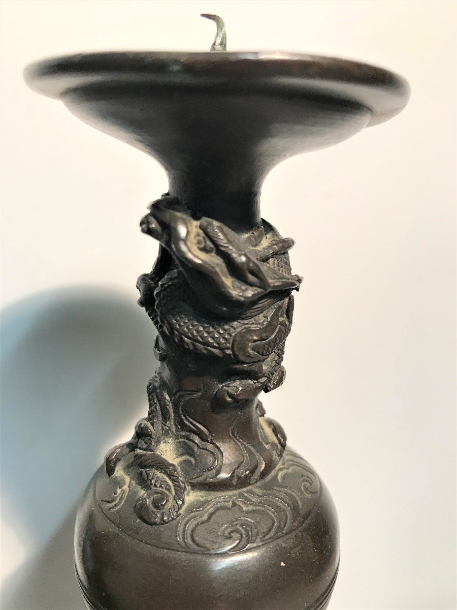 Pair Of Spades Candles With Dragons In Bronze XIXth Century-photo-3