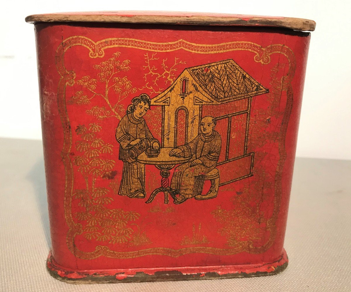 Boîte à thé en carton bouilli décor Japonisant époque Napoléon III-photo-2