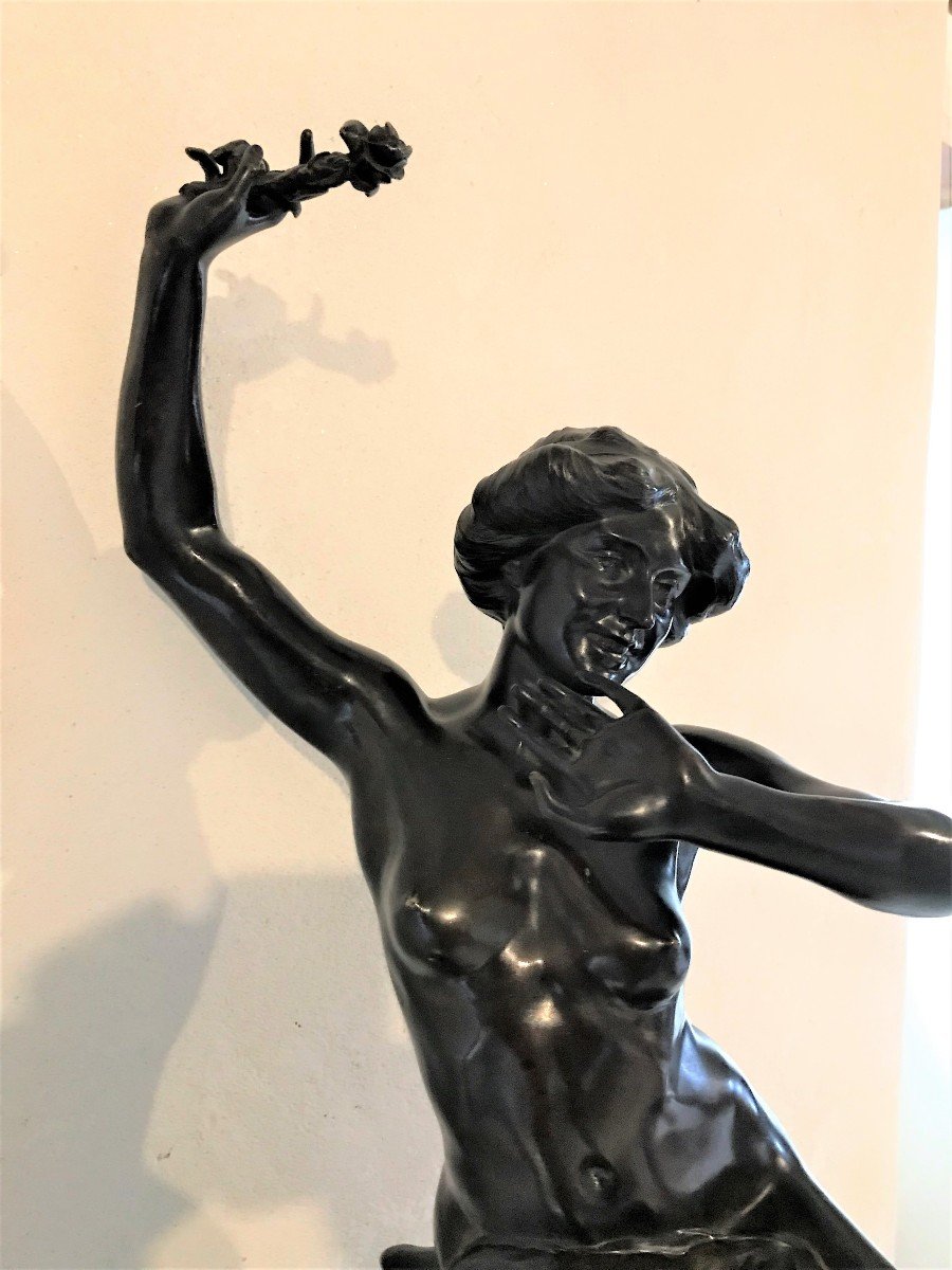 Grand bronze jeune femme nue à la rose par René Paris époque art nouveau-photo-1