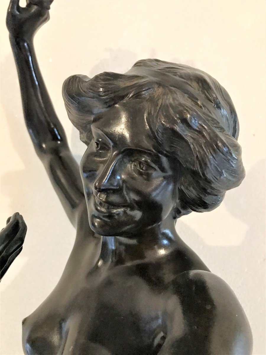 Large Bronze Young Woman Nude With Rose By Rene Paris-photo-3