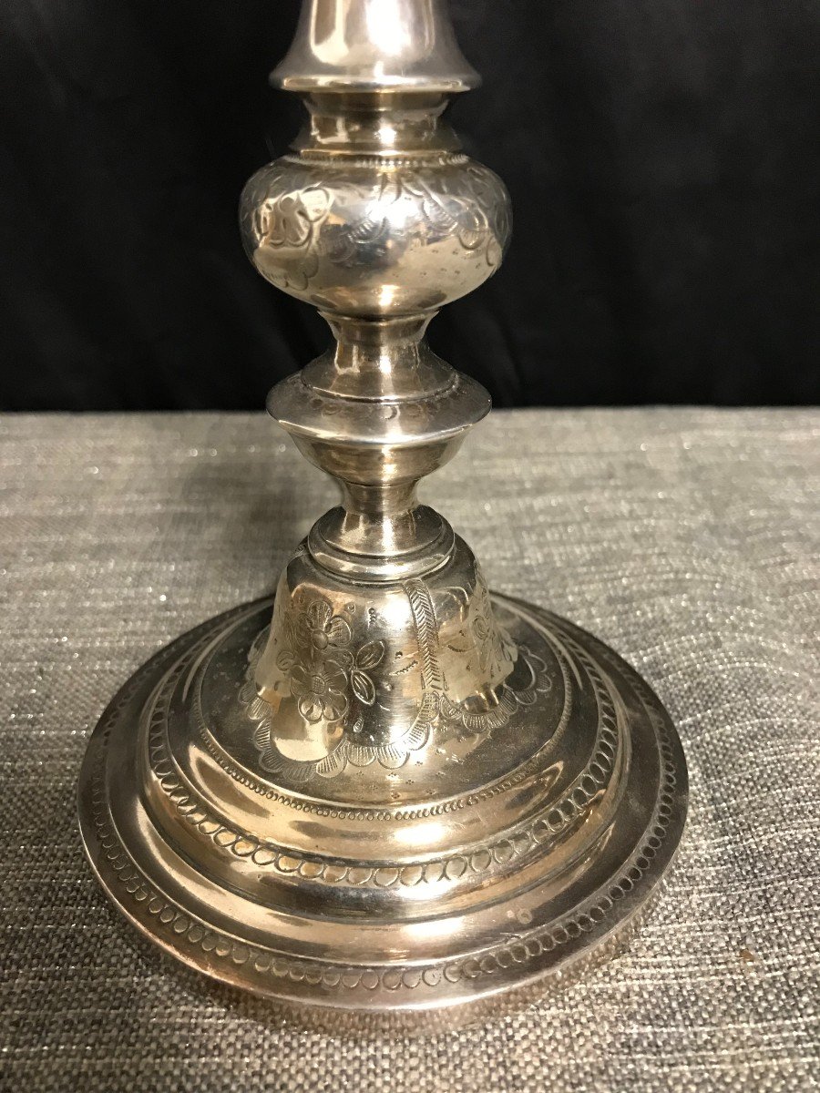 Pair Of Candlesticks In Silvered Bronze, 19th Century-photo-4