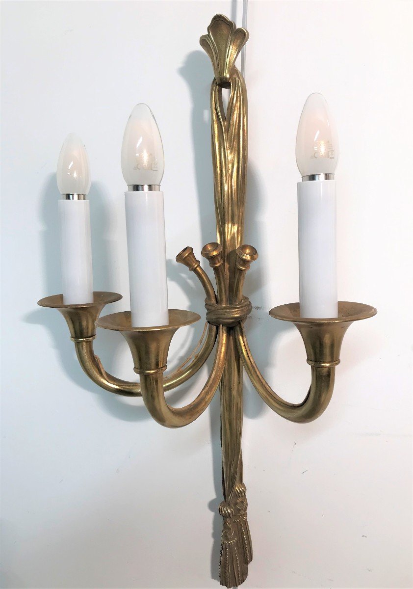 Large Pair Of Bronze Hunting Horn Sconces-photo-1