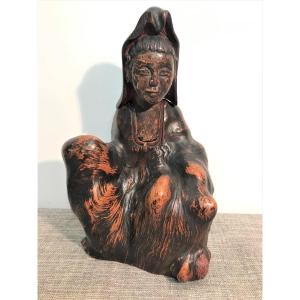 Chine divinité en bois sculpté XVIIIème siècle