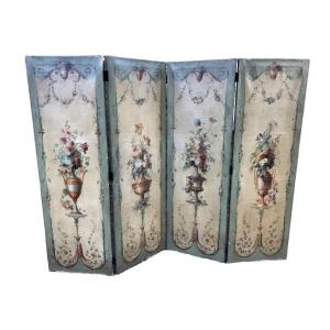 19th Century Painted Canvas Screen