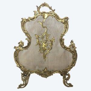 Louis XV Style Fireplace Screen In Bronze, 19th Century