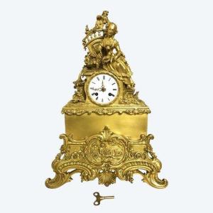 Restoration Period Clock In Gilded Bronze 19th Century