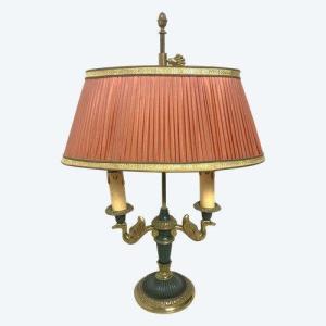 Bouillotte Lamp In Bronze And Fabric, Early 20th Century