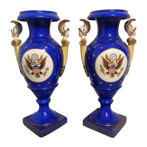 Pair Of Limoges Porcelain Vases Old Glory 1918 Glory To The Americans
