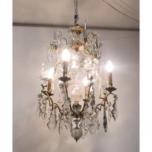 Louis XV Period Cage Chandelier With Crystal And Gilded Bronze Pendants