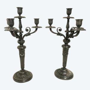 Pair Of Silver Metal Candelabras Goldsmith Gallia