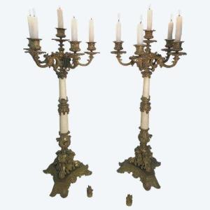 Large Pair Of Bronze Candelabras From The Napoleon III Period