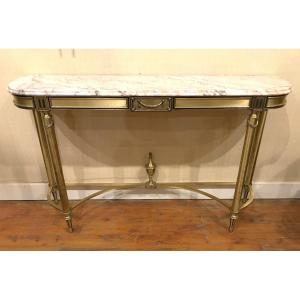 Louis XVI Style Console Table In Gilded Brass