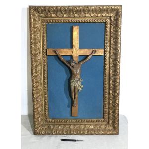 Polychrome And Gilded Wood Crucifix, Early 19th Century