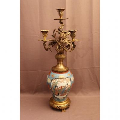 Grand candélabre Japon porcelaine et bronze ( signé )