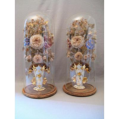 Paire de vases de mariée Vieux Paris avec globes 