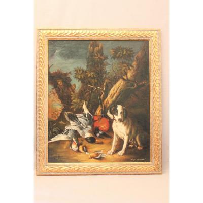 Huile sur toile signée Renardelli scène de chasse XIX siècle