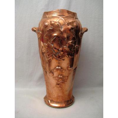 Art Nouveau Vase Gustave De Bruyn In Copper Electroplating