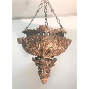 Lampe d'église en bois sculpté époque XVIIème siècle