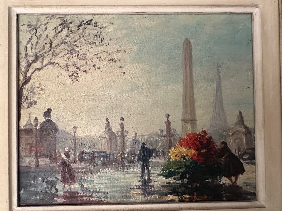 La Place De La Concorde Huile Sur Toile-photo-2