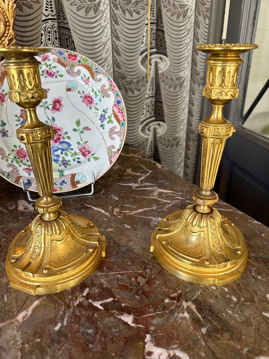 Candlesticks In Chiseled Gilt Bronze From The Louis Seize Period