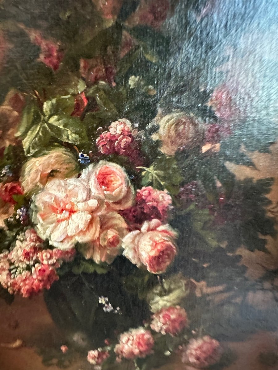 Bouquet De Fleurs Huile Sur Toile Signe G Calixte Fin XIXe Peintre Dauphinois -photo-3