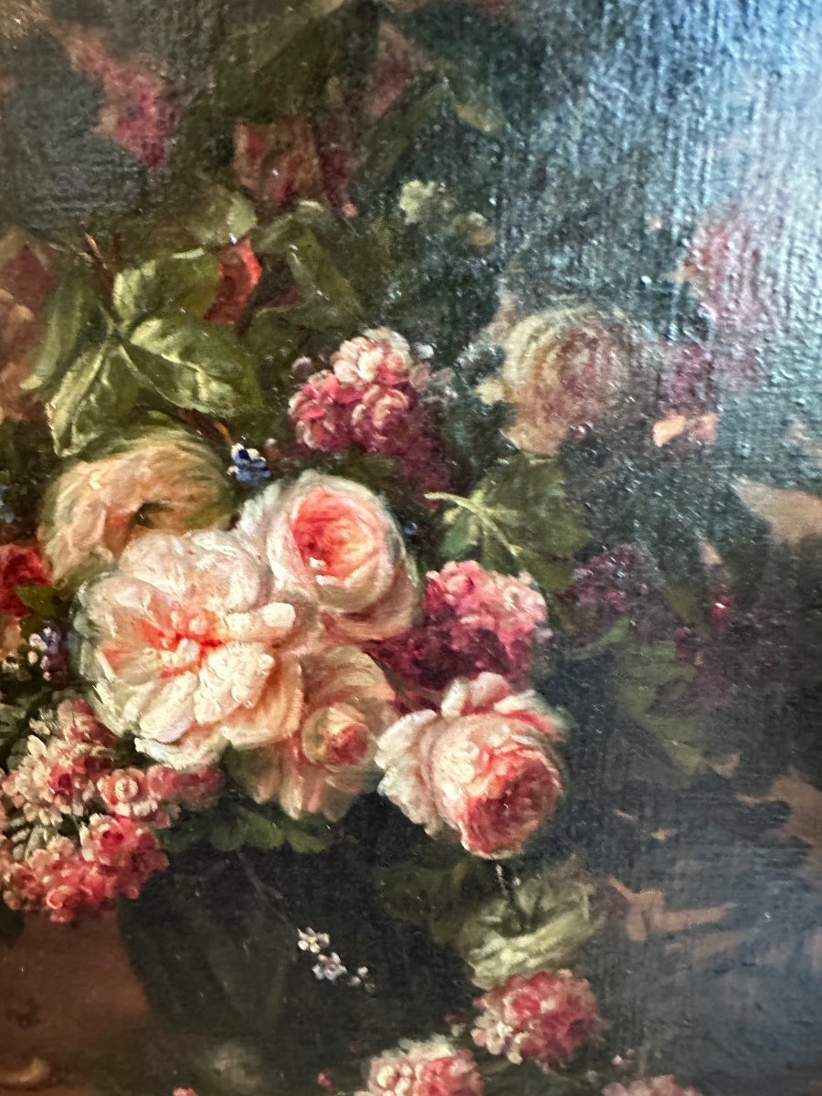 Bouquet De Fleurs Huile Sur Toile Signe G Calixte Fin XIXe Peintre Dauphinois -photo-4