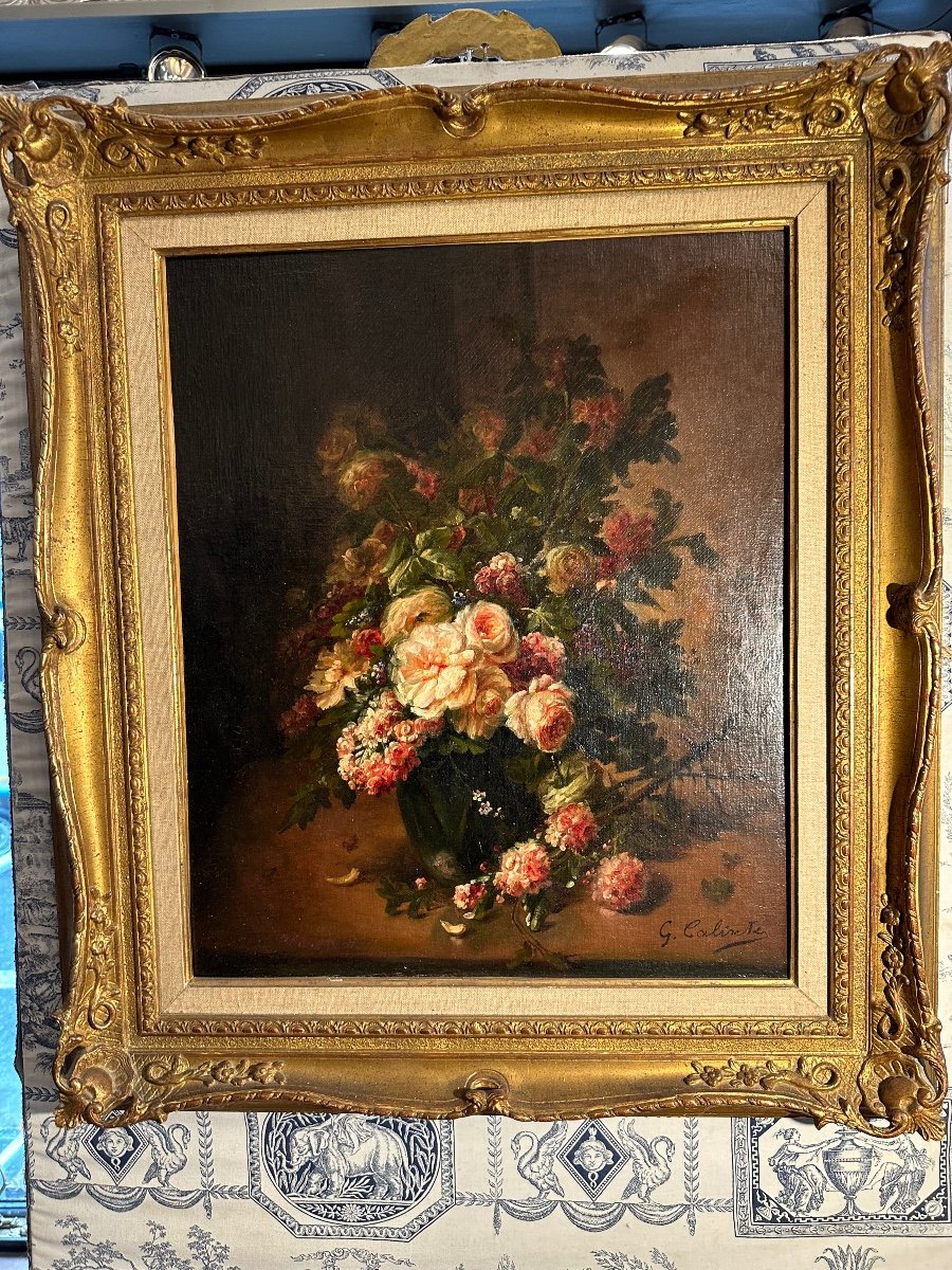 Bouquet De Fleurs Huile Sur Toile Signe G Calixte Fin XIXe Peintre Dauphinois -photo-3