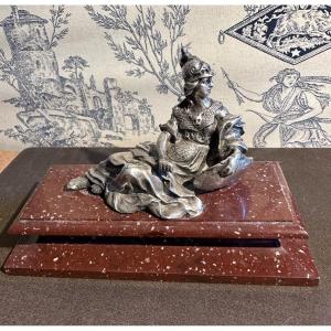 Silver Statuette Representing The Goddess Minerva Late 18th Porphyry Base 