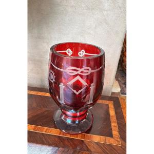 Large Masonic Glass In Bohemian Glass 19th