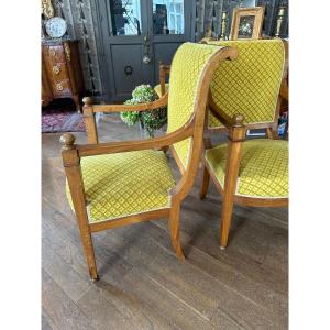 Pair Of Directoire Armchairs 1794-1799 Stamped Nicolas Parmentier In Lyon 