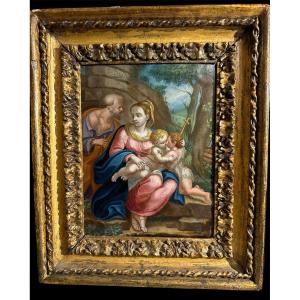 Painting On Copper End Of 17th Century Period Frame 