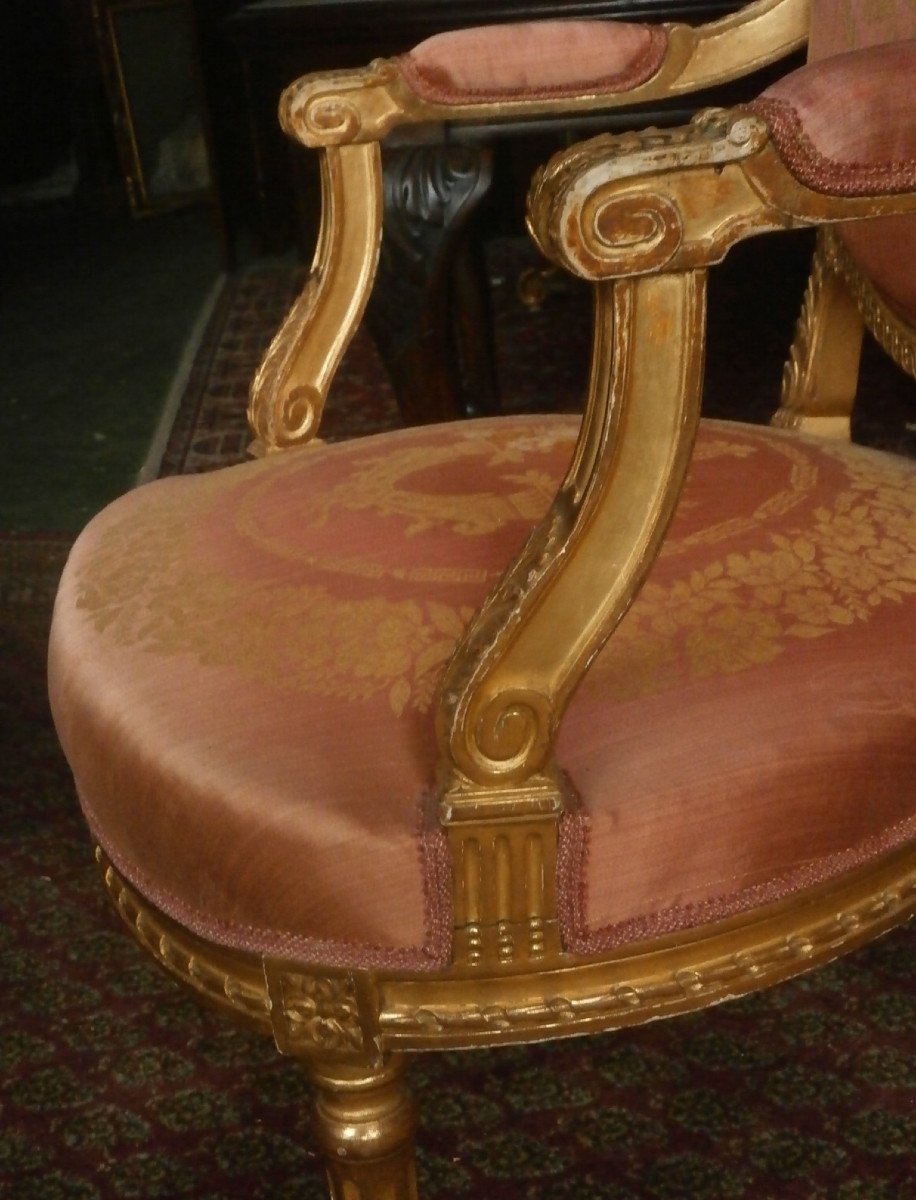 Pair Of Armchairs In Golden Wood.-photo-4