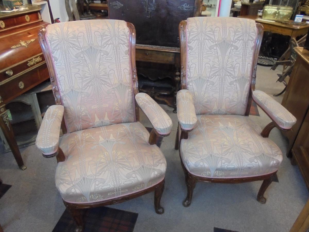 Paire De Fauteuils Acajou ateliers Majorelle époque Art Nouveau XXème