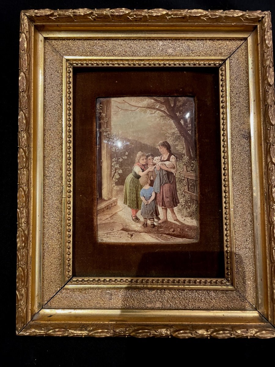 Pair Of Paintings Fixed Under Glass-photo-2