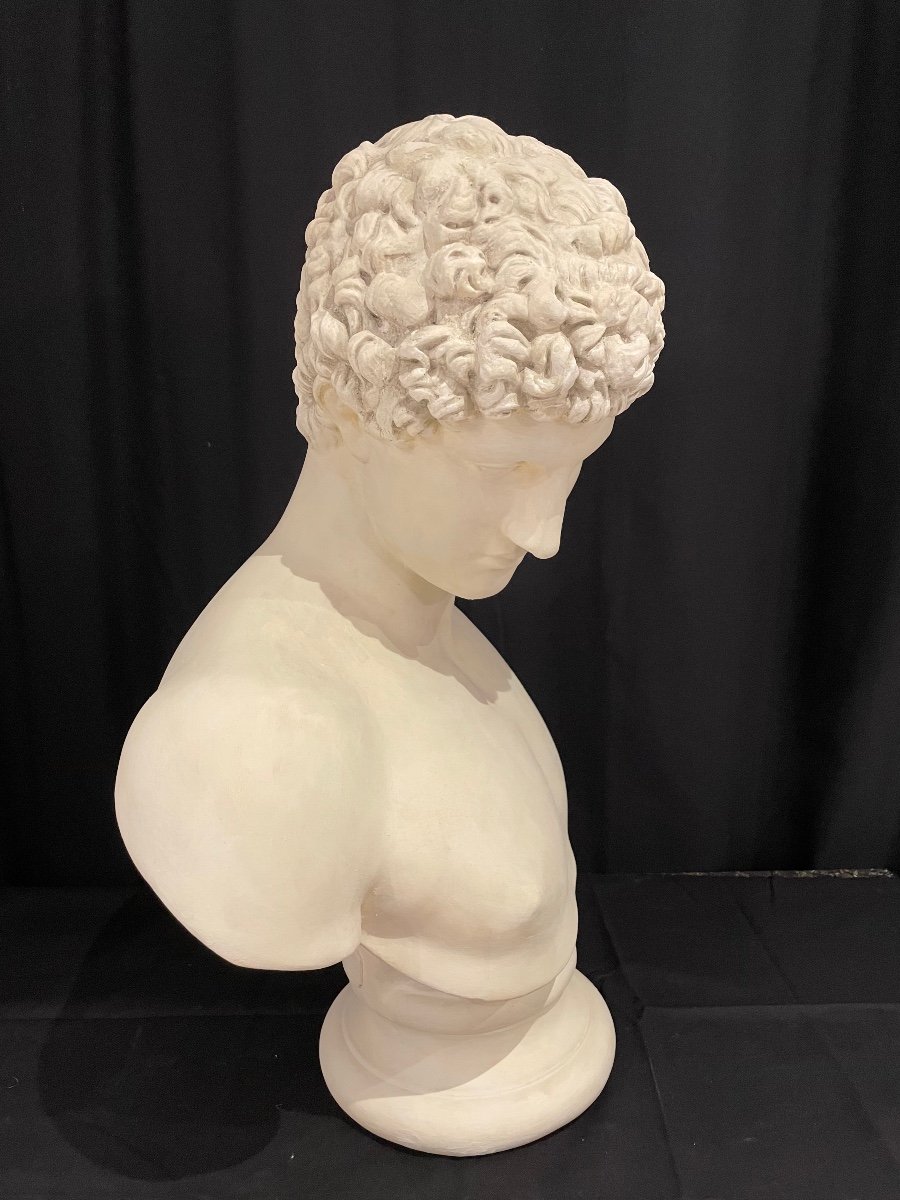 Large Plaster Bust After The Antique Of The God Hermes Called “antinoüs Albani”-photo-4