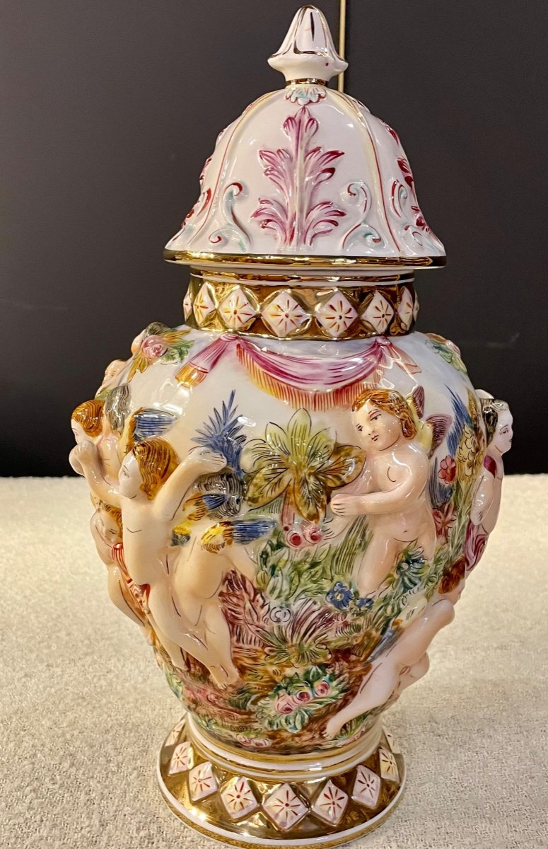 Pair Of Capodimonte Covered Pots-photo-1