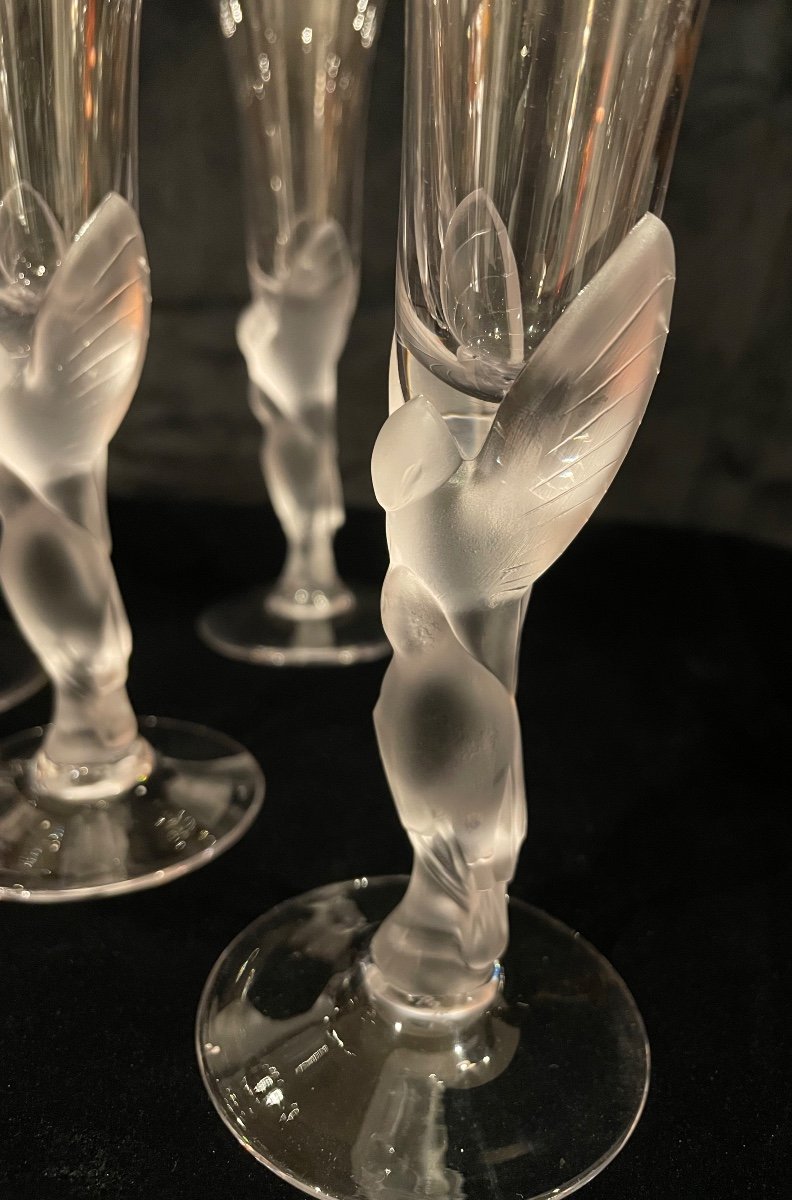 6 Champagne Flutes “snow Doves” Igor Karl Fabergé.-photo-2