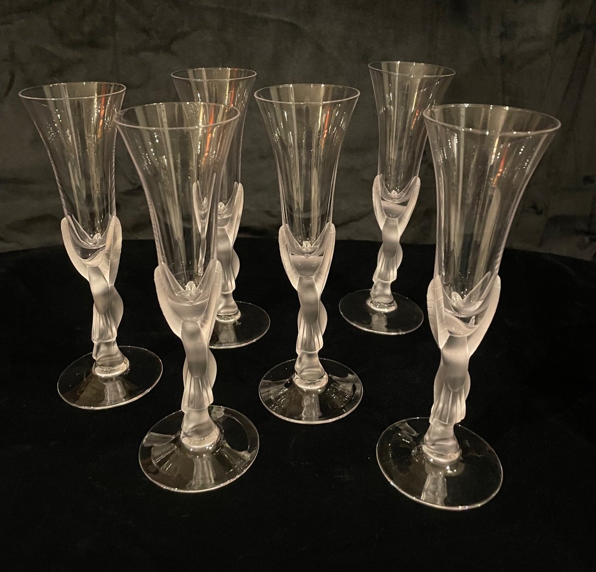 6 Champagne Flutes “snow Doves” Igor Karl Fabergé.-photo-4