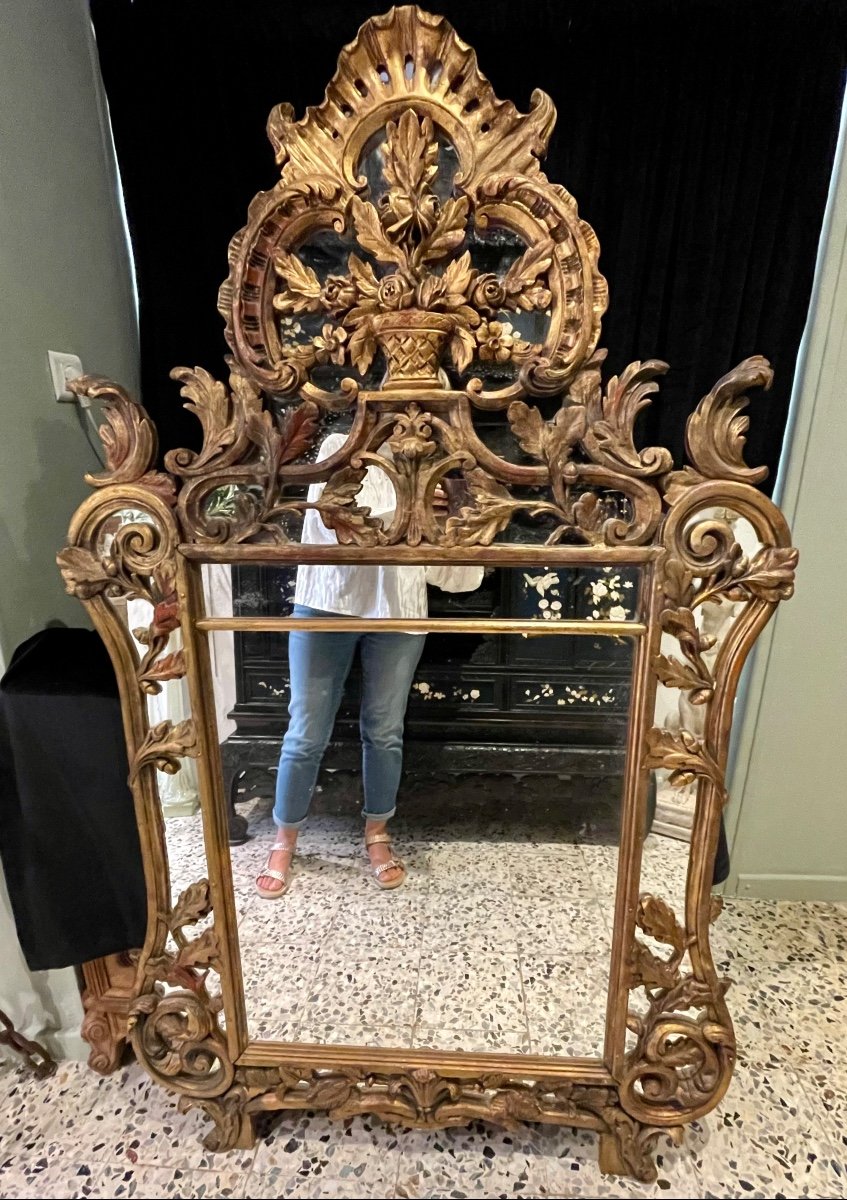 Large Parecloses Mirror Decorated With Oak Leaves.