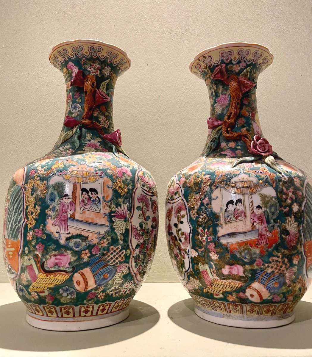 Pair Of Canton Vases -photo-2