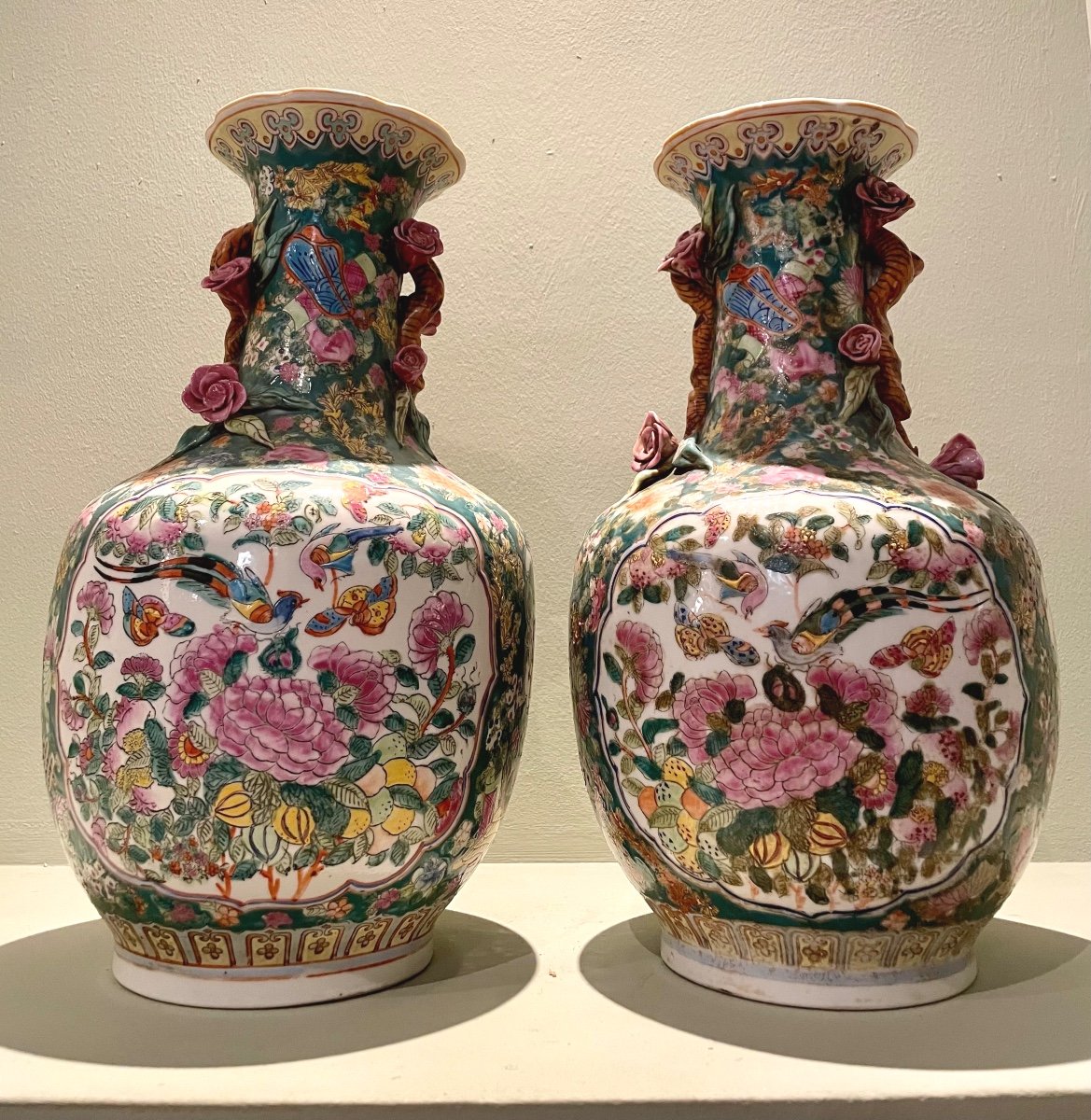 Pair Of Canton Vases -photo-3