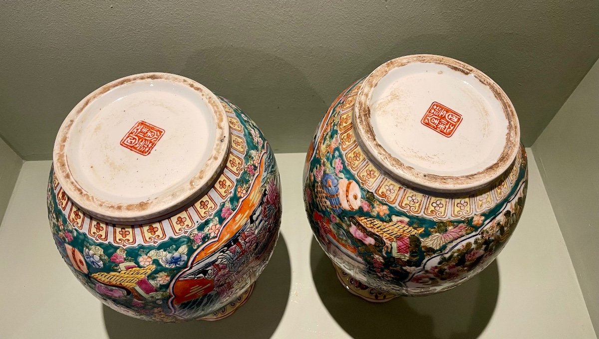 Pair Of Canton Vases -photo-4