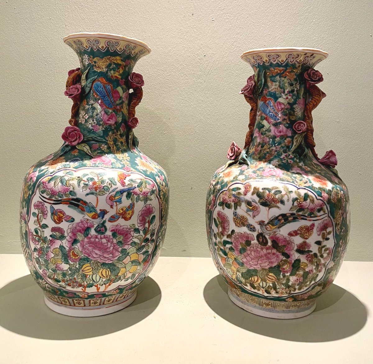 Pair Of Canton Vases 