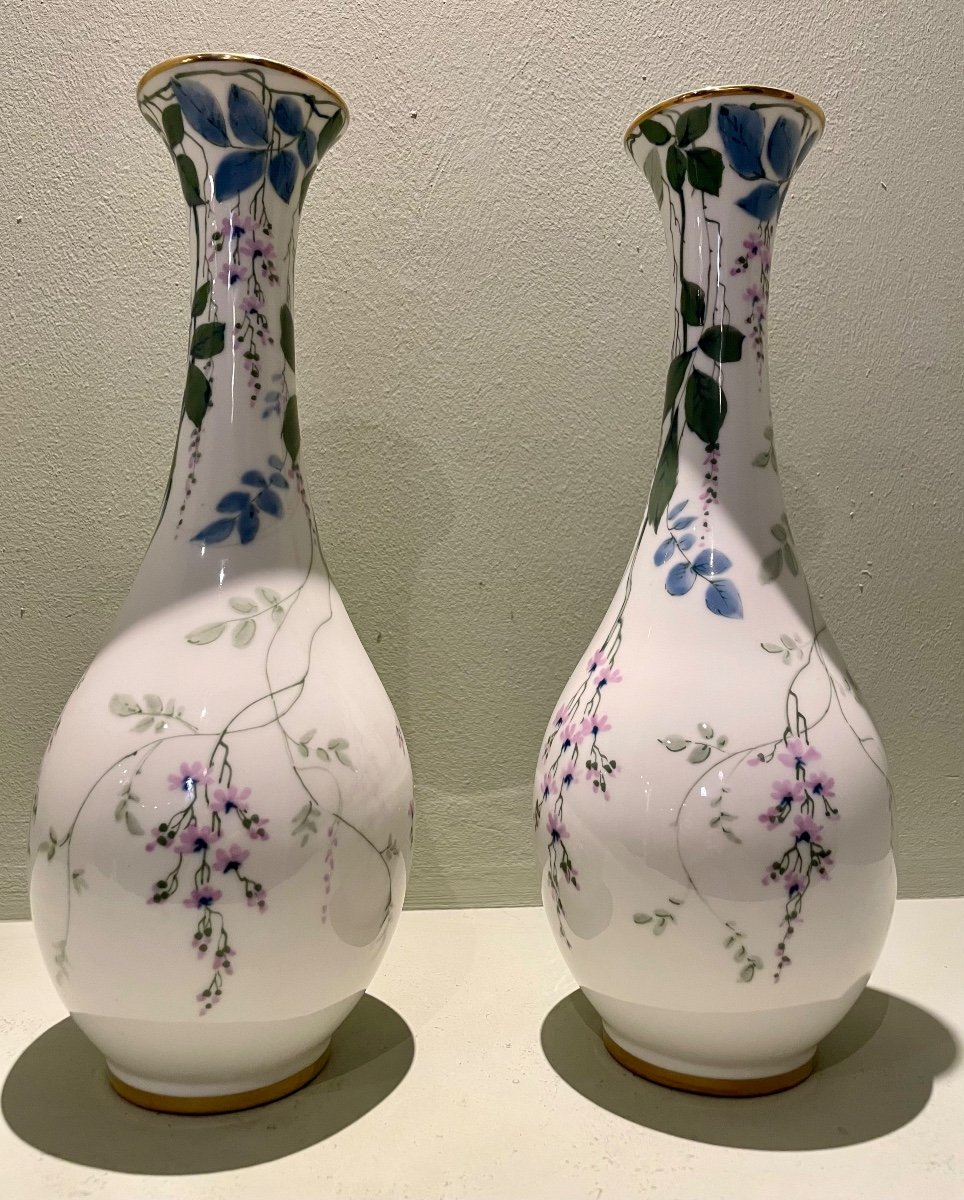 Pair Of Michelaud Limoges Porcelain Vases-photo-3