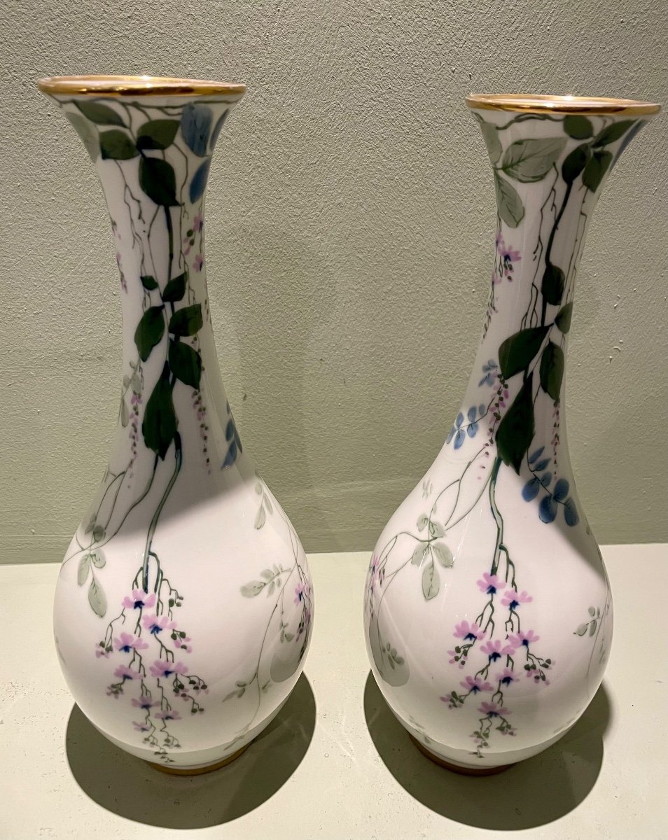 Pair Of Michelaud Limoges Porcelain Vases-photo-4