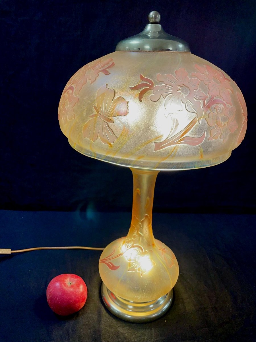 Lampe Pâte De Verre Fleurs Et Papillons -photo-6