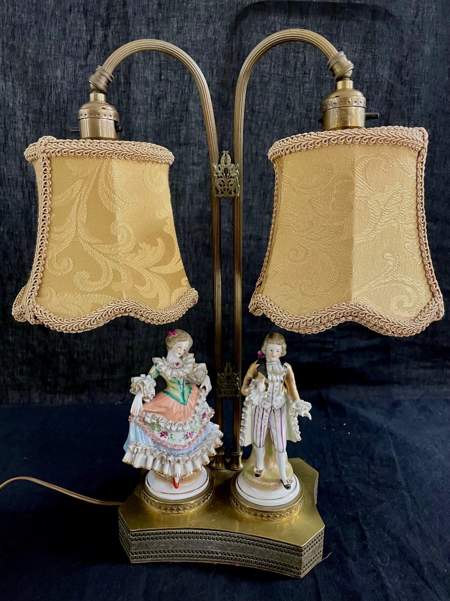 Lampe Romantique 2 Personnages Porcelaine-photo-3