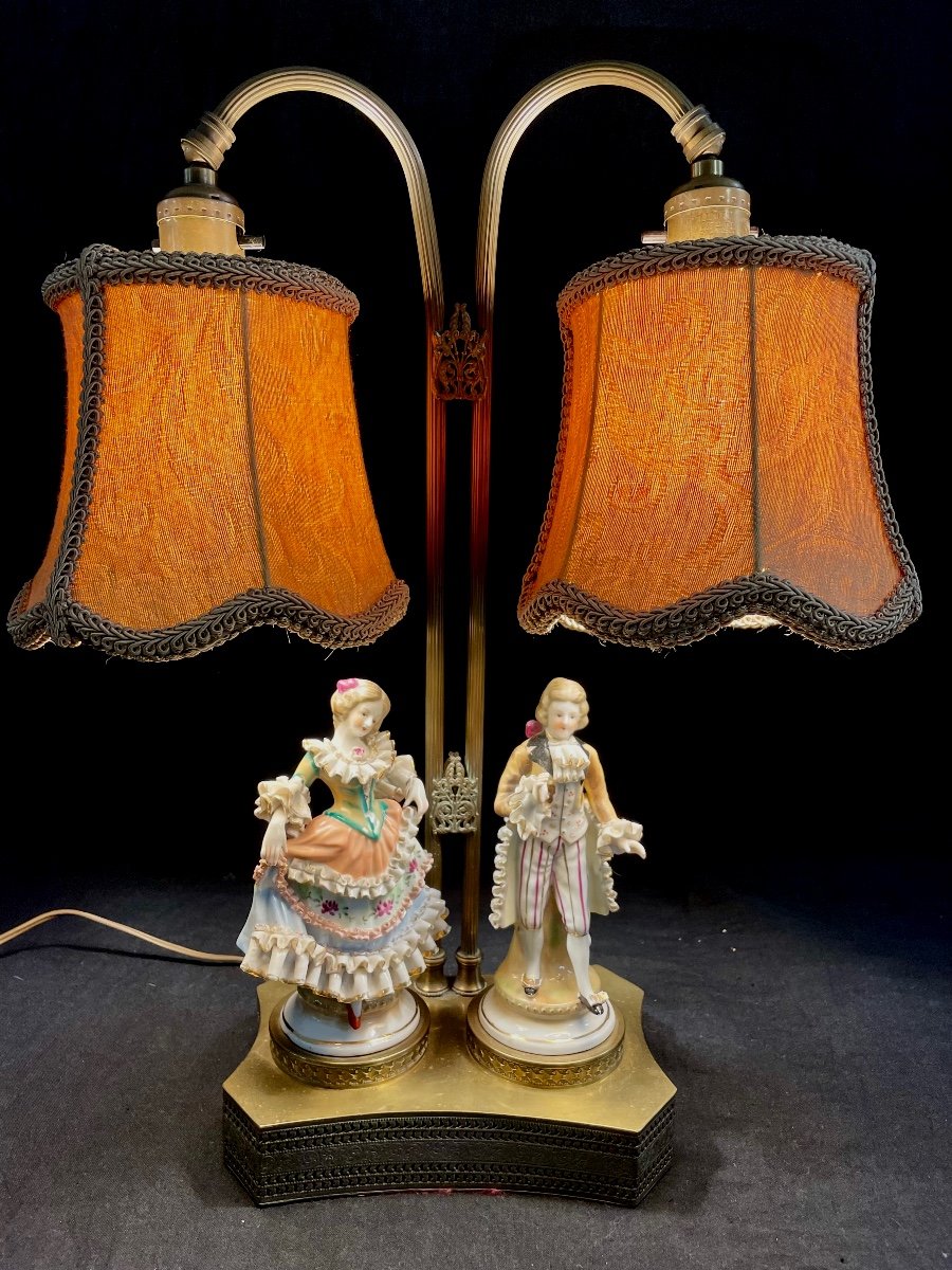 Lampe Romantique 2 Personnages Porcelaine