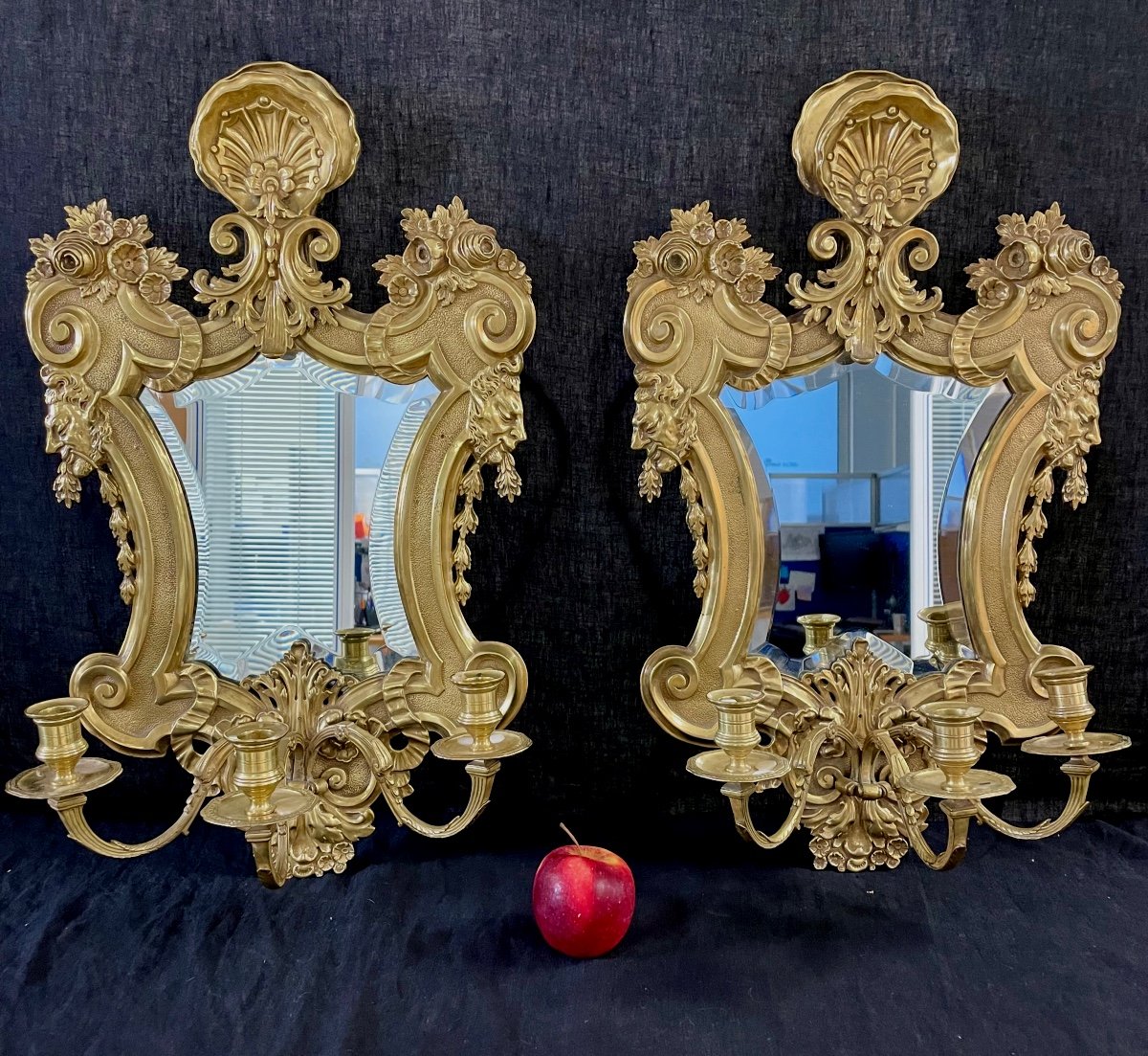 Paire D’appliques Murale Avec Miroirs Bronze-photo-2